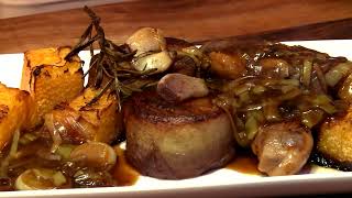 Pork Steak Carmelised Gravy Garlic Fondant Potatoes and Roast Pumpkin Oh My [upl. by Elatia201]