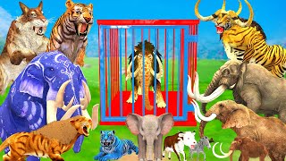 3 Giant Elephant Cow Buffalo vs 3 Zombie Tiger Lion Bull Attack Baby Elephant Zebra Saved By Mammoth [upl. by Bonita]