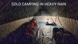 SOLO CAMPING IN HEAVY RAIN  OVERNIGHT AND RELAX IN THE FOREST  COSY TENT  ASMR [upl. by Yadnil]