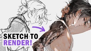 Sketch to Render ✦ Full Digital Art Process Clip Studio Paint Illustration Making [upl. by Nara940]