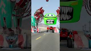 Huggy Wuggy Bollards VS Disney Pixar Monsters Cars Car Crashes  Beamng Drive shorts [upl. by Alenson]