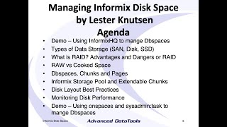 Informix Tutorial  Managing Informix Disk Space by Lester Knutsen [upl. by Hyatt500]