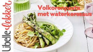 Volkorenpasta met waterkerssaus en gegrilde groene asperges [upl. by Datha72]