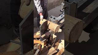 The process of crosscutting a wooden log using special equipment [upl. by Nnylireg]