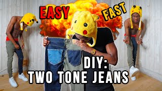 DIY HOW TO MAKE 2TONE JEANS  NO SEWING MACHINE NEEDED 👖🧵 [upl. by Alica]