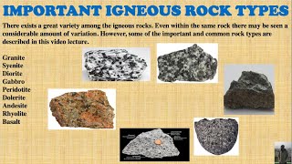 Important Types of Igneous Rocks  Part5  Hindi  Engineering Geology [upl. by Annwahs]