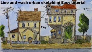 Line and wash urban sketching Easy tutorial By Nil Rocha [upl. by Souza683]