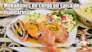 Medallones de cerdo en salsa de mandarina recetasnavideñamiranda [upl. by Joacimah802]