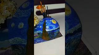 Starry night painting on claypot🖌💫art acrylicpainting claypotstarrynightytshorts [upl. by Posehn915]