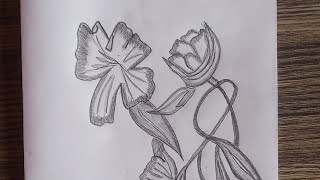 Nature Sketch Drawing I Simple And Easy Sketch for beginners I pencil sketch of flowers [upl. by Llieno]