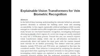 Explainable Vision Transformers for Vein Biometric Recognition [upl. by Nnairrek]