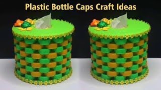 Ide Kreatif Tutup Botol Plastik menjadi Tempat Tisu  Plastic bottle caps craft ideas tissue box [upl. by Nalym804]