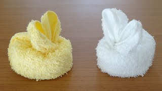 Round Shaped Towel Bunny 「おしぼりまんまるウサギ」 Conejito redondo de toalla [upl. by Torrell]