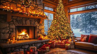 Instrumental Christmas Music with Cracking Fireplace 🎁 Cozy Christmas Ambience 🌲Calm Relax Study 🔥 [upl. by Drawoh]