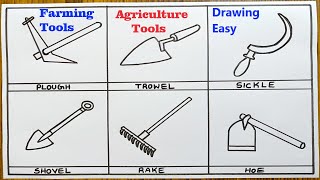 Agricultural tools drawing easy steps  Farmers tools drawing with names science drawing academy [upl. by Glennon]