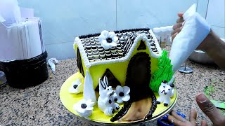 House cake design 🏠  house cake decorations house  hut cake recipe update2019 [upl. by Nylirej]