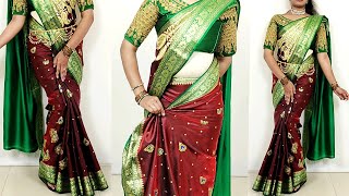 Banarasi heavy silk saree draping  how to drape heavy banarasi silk saree with perfect pleat saree [upl. by Kopp540]