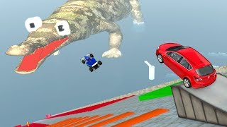 Jumping CrashesampDeadly Giant Crocodile descent with Giant Ramp  Beamng drive [upl. by Enialb40]