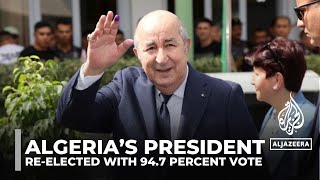 Algeria’s Abdelmadjid Tebboune reelected president with 947 percent vote [upl. by Ymmat]