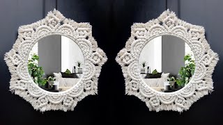 DIY braided cord wall hanging mirror  Easy macrame mirror wall hanging  Tutorial espejo macramé [upl. by Ayikan]