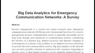 Big Data Analytics for Emergency Communication Networks A Survey [upl. by Heuser]