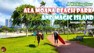 Walking Ala Moana Beach Park and Magic Island in Honolulu Hawaii  November 10 2024 4K  60FPS [upl. by Saile837]