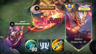 WTF DAMAGE GLOBAL MOSKOV NEW BEST 1 HIT BUILD 2024 recommended build and emblem  MLBB [upl. by Pandolfi]