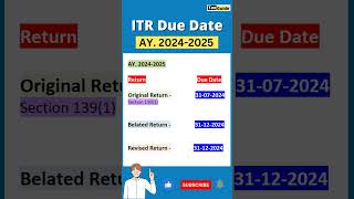 ITR filing due date AY 2425  Income Tax due date  Income Tax return filing due date 2024 shorts [upl. by Ardis]