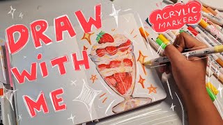 draw with me 🍓🥛✨️  acrylic markers  artchannel foodillustration acrylicmarkers traditionalart [upl. by Anaerb]