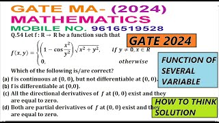 GATE 2024 REAL ANALYSIS SOLUTIONQUESTION NUMBER 54 GATE 2024 FUNCTION OF SEVERAL VARIABLE SOLUTION [upl. by Leuqim]