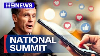 Summit into dangers of social media kicks off with legislation promises  9 News Australia [upl. by Pelagias]