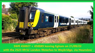 SWR Desiros 450027  450089 leaving Egham on 210922 with the 2S23 0952 Waterloo to Weybridge [upl. by Ethel508]