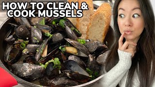 How to Clean Mussels amp Recipe for Steamed Mussels in White Wine Garlic Butter Sauce 青口  Rack of Lam [upl. by Hermina183]