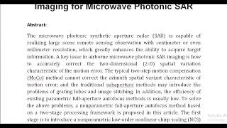 Nonparametric Full Aperture Autofocus Imaging for Microwave Photonic SAR [upl. by Vivien697]