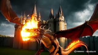 A massive dragon with giant wings soaring over a medieval castle flames erupting from its mouth [upl. by Graehl961]