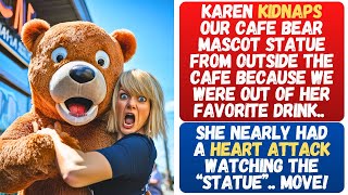 KAREN KIDNAPS CAFE BEAR MASCOT STATUE BECAUSE HER DRINK WAS UNAVAILABLE SHOCKED WHEN STATUE MOVES [upl. by Ahcas719]