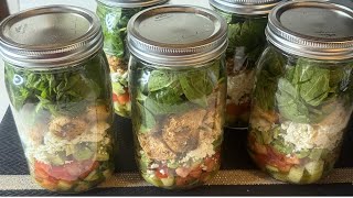 GRILLED CHICKEN SALAD IN A JAR  SALAD IN A JAR  GRILLED CHICKEN SALAD WITH SPINACH  MEAL PREP [upl. by Hayyifas467]