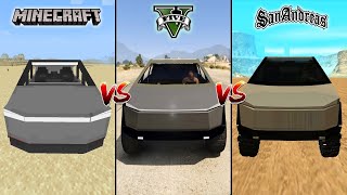 MINECRAFT CYBERTRUCK VS GTA 5 CYBERTRUCK VS GTA SAN ANDREAS CYBERTRUCK  WHICH IS BEST [upl. by Baun]