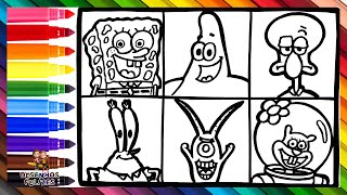 Desenhar e Colorir os Personagens do Bob Esponja Calça Quadrada 🧽🐙🦀🍔🐿️🦑👾🌊 Desenhos para Crianças [upl. by Nugent81]