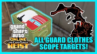 ALL GUARD CLOTHES LOCATIONS CAYO PERICO HEIST  Scope Mission All Guard Uniforms  GTA 5 ONLINE [upl. by Kelley853]