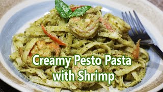 Creamy Pesto Pasta with Shrimp  Pesto Pasta Recipe [upl. by Sajet]