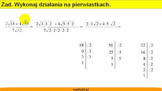 Działania na pierwiastkach  Działanie dodawania i odejmowania pierwiastków  Matfiz24pl [upl. by Yanffit907]