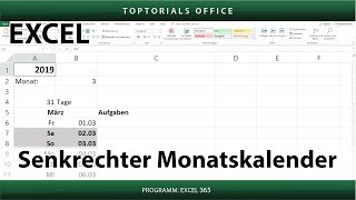 Dynamischer senkrechter Monatskalender in Excel  Download [upl. by Kaycee]