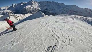 Schilthorn Piz Gloria Piste 10 black 11 blue 8 blue LauterbrunnenMürren Switzerland [upl. by Zanze]