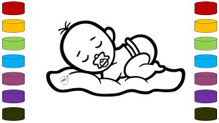 Sleeping Babies Drawing Painting Coloring for Kids and Toddlers  Basic Drawing Tips [upl. by Zeralda]