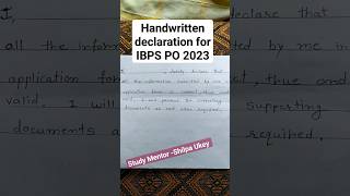 Handwritten declaration for IBPS PO 2023🧾✍️💻 [upl. by Yelbmik]