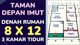 Denah Rumah Minimalis 3 Kamar Tidur Ukuran 8x12 Dengan Taman Depan Yang Imut [upl. by Christianna]