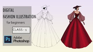 DIGITAL FASHION ILLUSTRATION for beginners class 1 illustration in photoshop [upl. by Lancelle947]