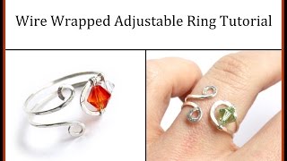 Easy Jewelry Tutorial  Wire Wrapped Adjustable Ring with Crystals [upl. by Fonda373]