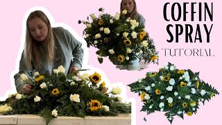 Easy Coffin Casket Spray Tutorial  Flower tutorial for a funeral  Funeral Flowers [upl. by Kihtrak648]